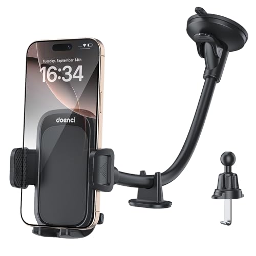 doenci Soporte Móvil Coche con Ventosa Súper y Brazo Flexible de 9 Pulgadas, Soporte Triple Universal para Salpicadero, Parabrisas y Rejilla, Compatible con iPhone 15 Pro, Samsung y Móviles 4-7'