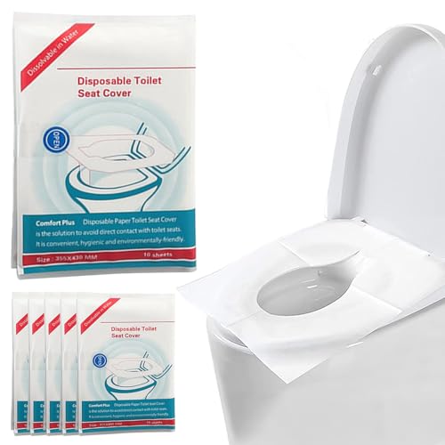 Toilettenauflage Einweg – 60 Stück Toilettensitzbezug aus Holzzellstoff, Spülbare & Wasserdichte Toilet Seat Cover, Hygienische Einweg Toilettensitzbezüge für Reisen & öffentliche Toiletten