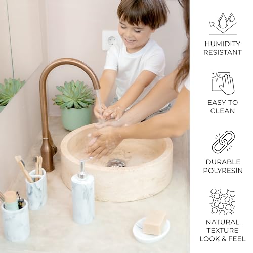 Zccz Bathroom Accessory Set, 4 Pcs Marble Look Bathroom Vanity Countertop Bathroom Décor Sets Accessories With Soap Dispenser, Toothbrush Holder Set, Tumbler, Soap Dish thumb #5