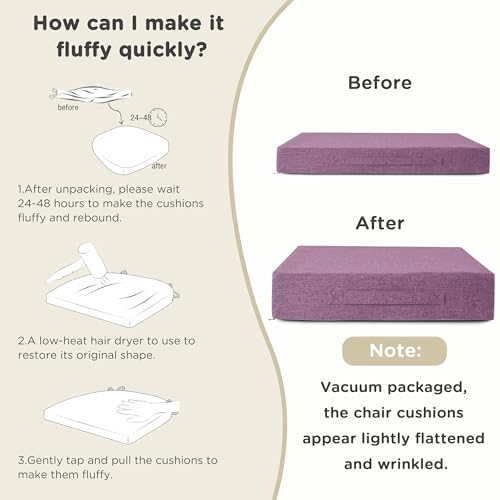 Image of AddGrace Recliner Cushions for Elderly Thick Seat Cushion 20 inchx20 inchx4 inch Chair Pads with Non Slip Backing and Washable Cover for Couch Armchair Chairs Purple