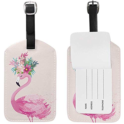Preisvergleich Produktbild Carneg Hand gezeichneter rosa Flamingo mit Blumen-Leder-Reisegepäckumbauten stellten lustige personifizierte PU-Taschen-Koffer-Aufkleber mit Bügel-Kabel-Identifikations-Karte EIN
