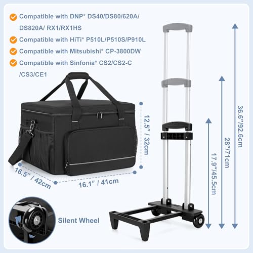 Yarwo Tragetasche mit Rollen für DNP/HiTi/Mitsubishi Drucker, Polster Reisetasche mit abnehmbaren Rädern & Trennwand für Fotodrucker-Papierrollen, 42 x 41 x 32 cm