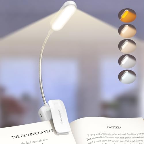 Glocusent 読書灯 ブックライト 読書ライト クリップ式 20LED 目に優しい 3–100LM 5色調 1200mAhバッテリー ステップレス調光 軽量 携帯可能なベッドライト (ホワイト)