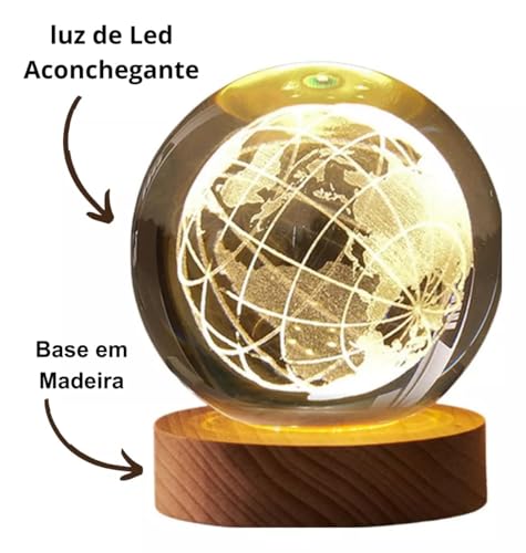 Luminária de Mesa Led Bola de Cristal 3D Astronauta Lua Saturno Galaxia Abajur para Quarto Escritóri