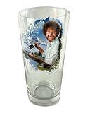 Surreal Entertainment Bob Ross Snowy Mountains Pine Trees and River Painting 16oz Pint Drinking Glass