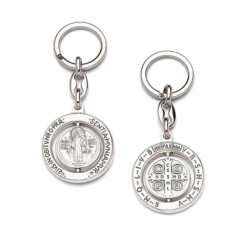 Porte-clés Médaille Saint Benoît en métal pivotant SHALOM pour clé de voiture