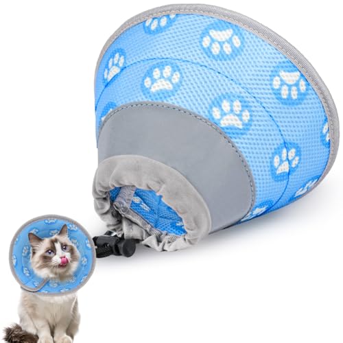 flintronic Halskrause Katze, Einstellbarer Halskrause Katze Halsband, Anti Biss Safety Einstellbarer Schützender Kragen, Halskrause Katzen Soft für Welpen, Kleine Hunde und Katzen (Blau, M)