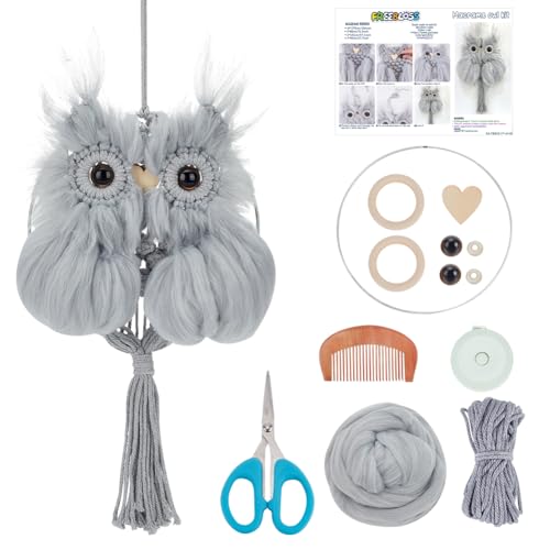 FREEBLOSS Makramee-Eulen-Set, Wanddekoration zum Aufhängen, DIY-Handwerk, mit Anleitung für Anfänger