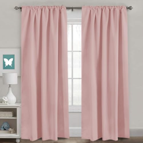 Image of H.VERSAILTEX Baby Pink Blackout Curtains for Living Room Thermal Insulated Window Treatment Panels Room Darkening Blackout Drapes Back Tab /Rod Pocket Bedroom Draperies, 52 x 102 Inch, 2 Panels