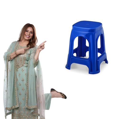 Image of MAHARAJA Strong & Durable Stool | Modern Beige Polypropylene Stackable Stool | Set of 1, Pre-Assembled (Blue, Pack of 1)