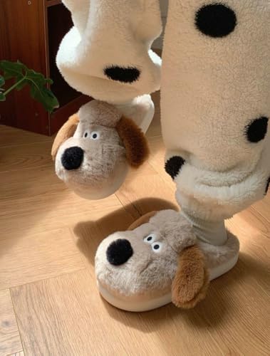 2025 Women's Cute Dog Plush Slippers Warm Indoor House Shoes Soft Sole Closed Toe Fuzzy Cozy Winter Slippers3