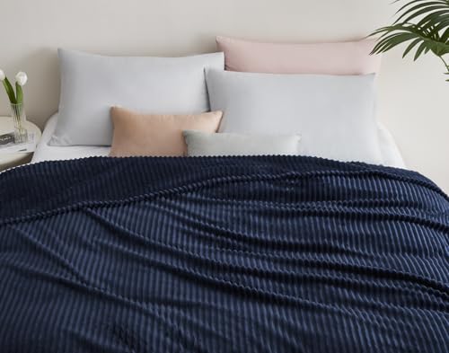 Image of KMUSET Fluffy Blanket Throw - Single-Layer Lightweight & Warm, All-Season Home Decor,Home Decor,Cozy Blankets and Throws,Navy Blue, 60 inchx80 inch