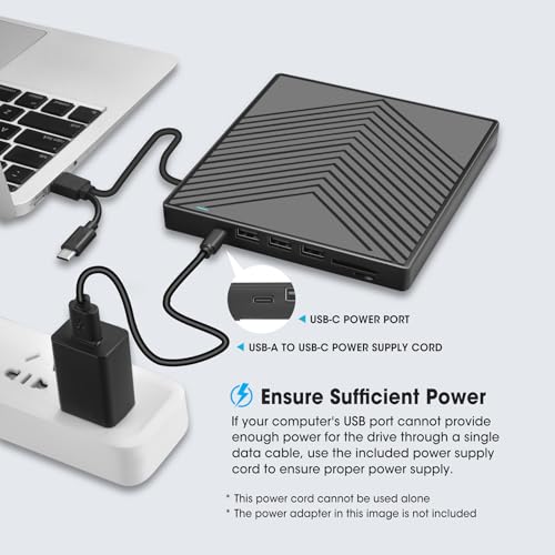 Image of ROOFULL Ultra Slim External CD /DVD Drive USB 3.0 & USB-C with 4 USB Port Hub and 2 SD /TF Card Slot, 8-in-1 CD DVD Burner Reader Writer Optical Disk Drive for Windows 11 /10 Laptop PC Mac MacBook Linux
