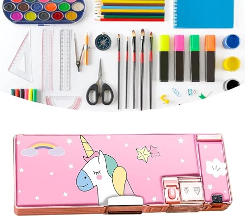 Image of Magical Multifunctional Compass Box Cute School Pencil Tools for Girls, Unicorn Compass Box for Boys, Aesthetic Stationary Items for Kids, Magnetic Pencil Box, Best Gifts