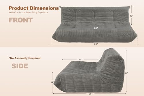 Image of Bean Bag Chair,Giant Beanbag Chairs for Adults,Comfy Large Fireside Chair Lazy Sofa,Corduroy Bean Bag Lounger with Memory Foam Filled,Floor Sofa Couch for Living Room (Light Grey, 3-Seater)