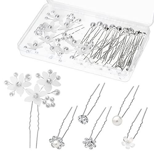 28 Pièces Épingle à Cheveux de Mariage Fleur, Gingbiss Pinces à Cheveux en Strass Avec Perles de Mariée en Forme de U, Accessoire Cheveux Mariage pour les Mariées Demoiselles D'honneur Femmes Filles Cover