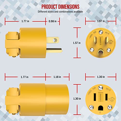 Enerlites Electrical Replacement Plug & Connector Set, Extension Cord Ends Male And Female, 15 Amp 125 Volt, Straight Blade Plug Grounding Type, Nema 5-15P & 5-15R, Ul Listed, 66202-Y, Yellow #TOP2