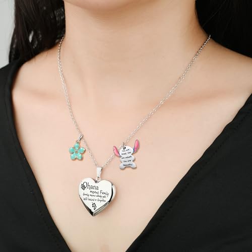 Image of Love Heart Locket Necklace That Holds Pictures Stitch-Shape Necklace Stuff Gifts Ohana Photo Lockets Necklace