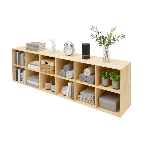 Long Low Bookshelf Under Window 12 Cube Storage Organizer 6/2-Tier 70 Long Low Cube Bookshelf Floor-Standing Storage Cabinet Open Shelving Organizer Unit for Living Room Bedroom Study Office