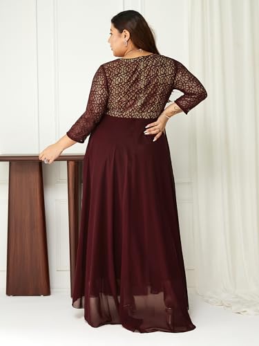 Image of Miss Chase A+ Women's Floral Printed Relaxed Fit V -Neck 3 /4Th Sleeve Georgette Maxi Dress