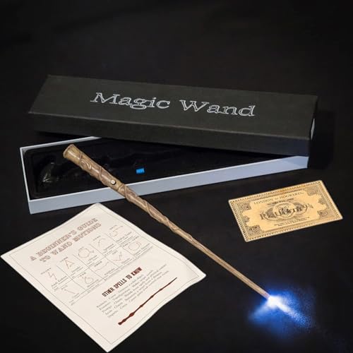 Image of MilesMagic Harry Potter Wand With Magic Spell And Platform Ticket | Wizard Cosplay Light Up LED Sorcerer's Witchcraft Magic Dress Up Wand For Potterheads | 33 Cm | (Hermione Granger), Multicolor
