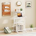 Tangkula Mobile Standing Desk, Height Adjustable Stand Up Desk Computer Workstation, Movable Computer Desk with 4 Rolling Wheels & Footrest, Suitable for Sitting or Standing (White)