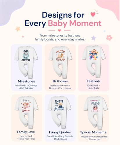 Image of ARVESA My First Holi Baby Romper for Baby Boy and Baby Girl White Cotton 0-12 Months Design No 2123 Infant My First Holi Printed Cotton Romper