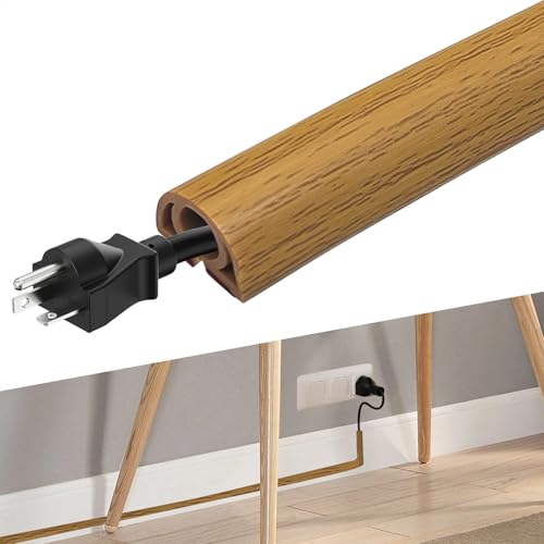 Aartner Floor Cord Covers cable trunking for electric cables,self adhesive conduit wire tv cable hider flexible,wall cable management kit extension lead cover for wires floor (Wood Grain-2M)