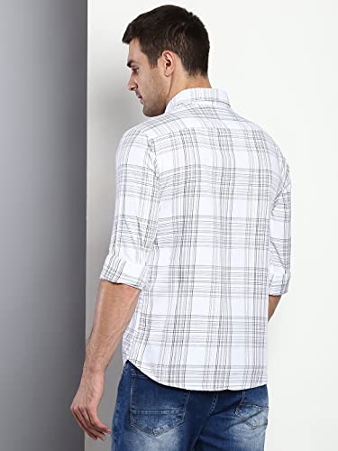 Image of Dennis Lingo Men's Checkered Slim Fit Cotton Casual Shirt with Spread Collar & Full Sleeves