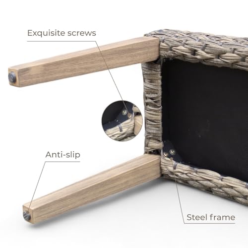 Image of Outdoor Rattan Backless Bench, All-Weather Wicker & Solid Acacia Wood, Upholstered Premium Garden Bench with Woven Rattan Seat and Thick Outdoor Cushion for Patio, Porch, Living Room or Entryway