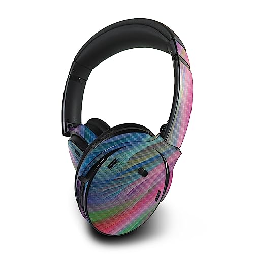 Image of MightySkins Carbon Fiber Skin Compatible with Bose QuietComfort 45 Headphones Rainbow Waves | Protective, Durable Textured Carbon Fiber Finish | Easy to Apply | Made in The USA