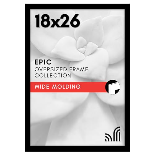 Americanflat 18x26 Poster Frame with Polished Plexiglass - Black Picture Frame - Wide Photo Frames Made of Engineered Wood for Vertical or Horizontal Wall Display - Epic Collection - Black