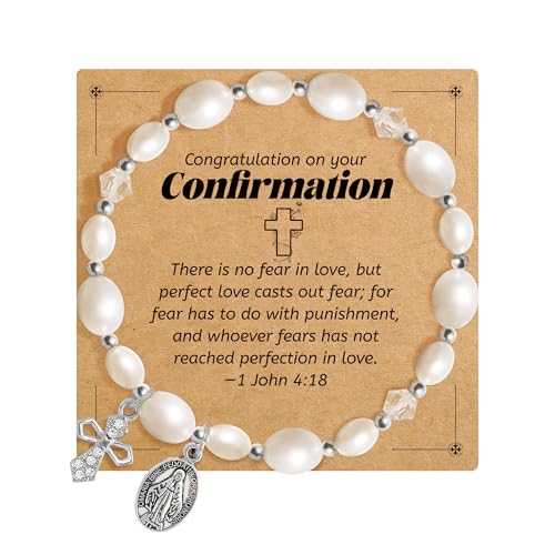 Image of BAYLAY First Communion Baptism Confirmation Gifts for Kids Girls - Cross Bracelet for Girls Pearl Bracelet First Communion Baptism Confirmation Bracelet