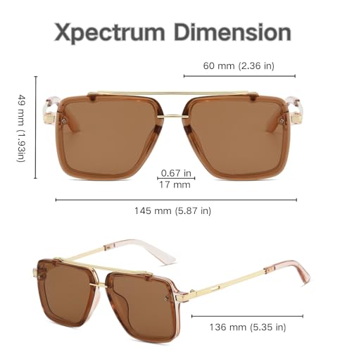 Image of Xpectrum Retro Square Aviator Sunglasses for Men Women Vintage 70s Disco Gangster Style Rectangle Glasses