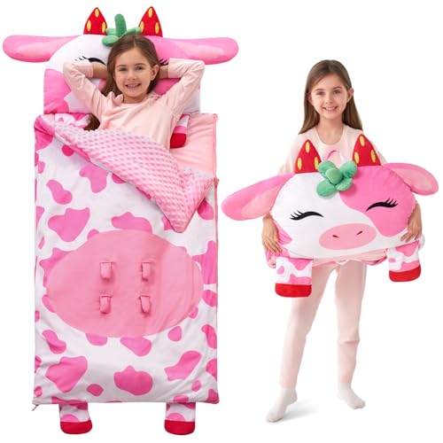 Image of JOIEDOMI Kids Sleeping Bag 4 5 6 Year Old Girl Gifts Toddler Nap Mat with Pillow & Blanket 60 inch x 27 inch for Kids Ages 3+ Soft Plush Sleeping Mat for Preschool and Boys Girls