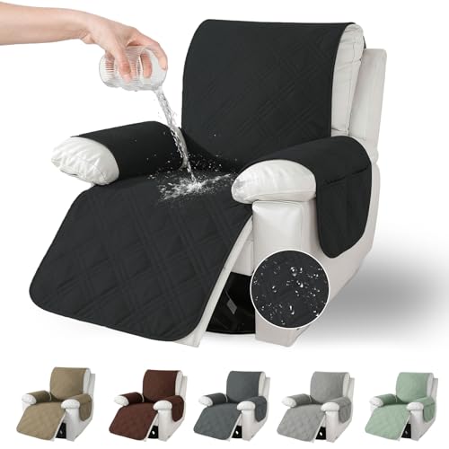 Jinfanshurich Sesselschoner mit Taschen, Rutschfester & Waschbarer Sesselüberwurf für Relaxsessel & Fernsehsessel, Perfekter Schutz vor Tierhaaren, Flecken & Abnutzung (Schwarz)