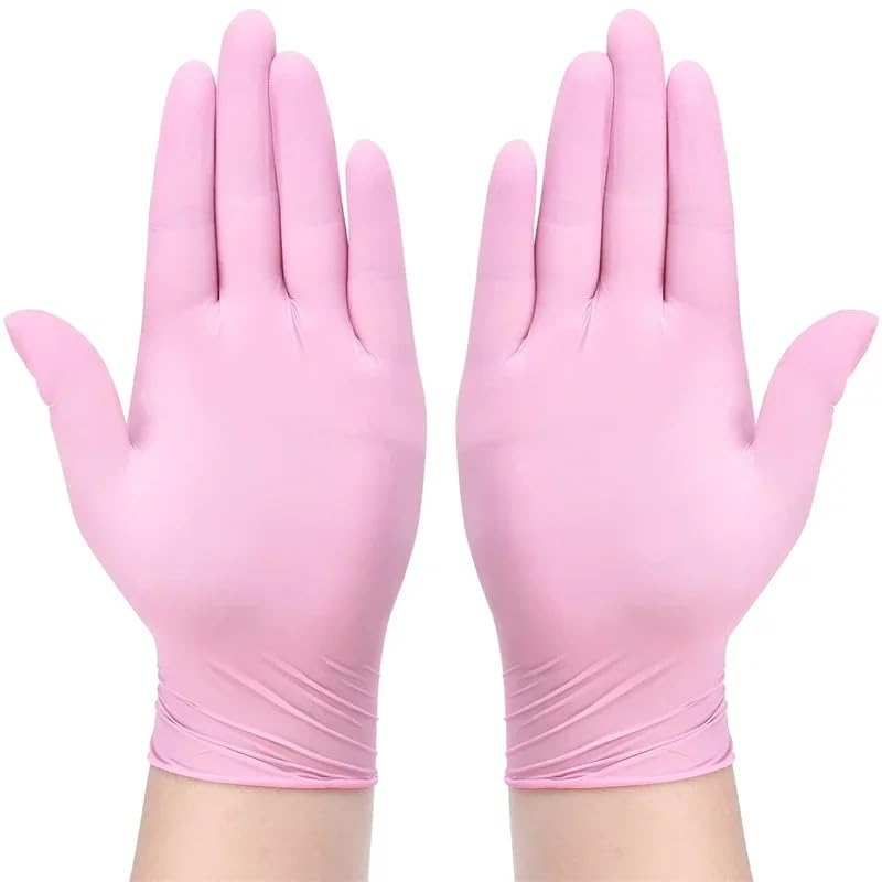 20/50/100 szt. Różowe rękawiczki nitrylowe, jednorazowe, lateksowe, bezpudrowe, do sprzątania w domu, pracy salonie kosmetycznym i kuchni(Pink 100PCS,L)