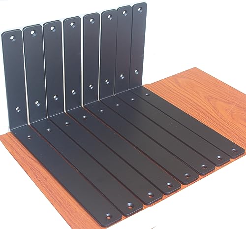 8 Pack - L 12" x H 8" x W1.5, 5mm Thick Black L Shelf Bracket, Iron Shelf Brackets, Metal Shelf Brackets, Floating Shelf, Shelf Supports with Screws by MHMYDZ - Used condition - US$25.46