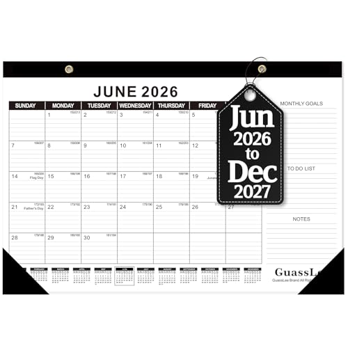 GuassLee Desk Calendar 2026-2027 (Jun. 2026 - Dec. 2027), 19 Months Calendar 17" × 11.5" Desktop Planner with Julian Date, Monthly Goals, Academic To-Do List, for Home, Office, School & Teachers