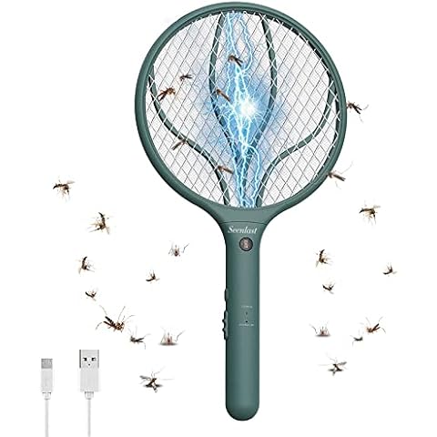 Electric Fly Swatter, Fly Zapper Electric Fly Killer 3000V USB Rechargeable Mosquito Swatter Racket Wasp Bug Zapper Insect Bat Killer with 3-Layer Safety Mesh for Indoor and Outdoor (Green) Cover