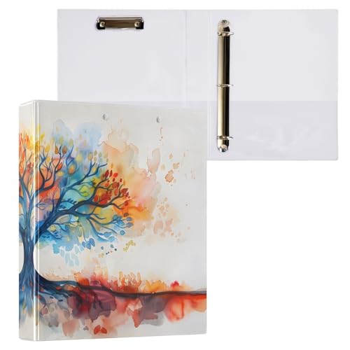 Image of Watercolor Tree Life 3 Ring Binder with 2 Interior Pockets 1.5 inch Binders 3 Ring Heavy Duty Fit 8.5 inch x 11 inch Letter Size for Office School, 2 Pack