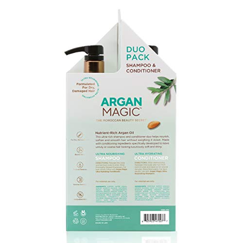 Image of Argan Magic Ultra Shampoo and Conditioner Combo Pack for Dry and Damaged Hair - Revives & Dehydrated Brittle Hair | Detangles, Smooths & Softens | Made in USA, Paraben Free, Cruelty Free (32 oz)