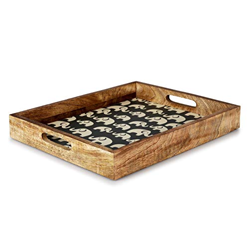 Penguin Home 3353 Wit op Grijs Olifant Print Houten Serveren Ontbijt Bed Tray Vintage Retro Keukenopslag, Hout, Grijs & Wit, Groot