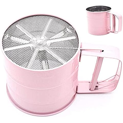 Julycoolmall Kitchen Stainless Steel Flour Sifter, Handheld Powder Flour Sieve Manual Sieve Cup Home Baking Tools (Pink) Cover