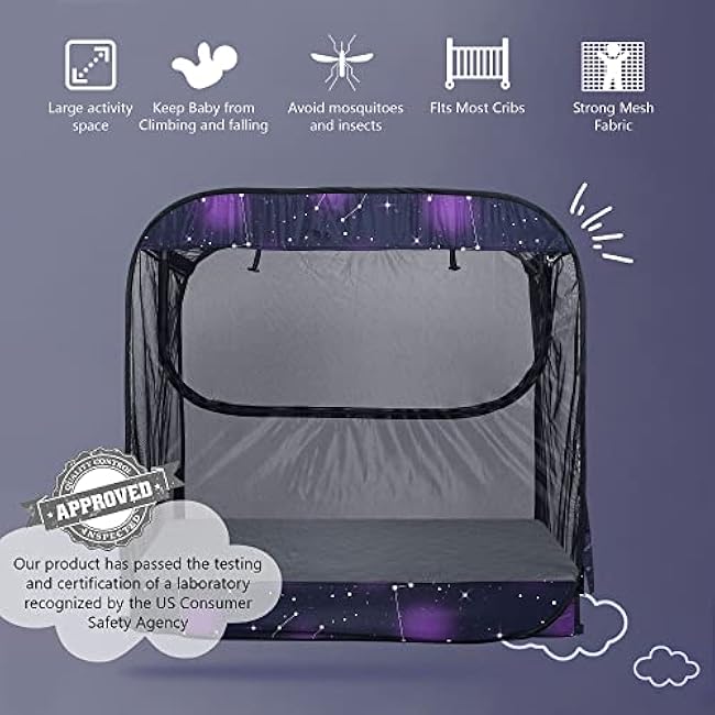 Porayhut Portable Baby Crib Net Safety Mesh Tent,Pop up Infant Mosquito Net, See Through Canopy Netting Cover for Baby&Toddler to Keep Baby from Climbing Out.