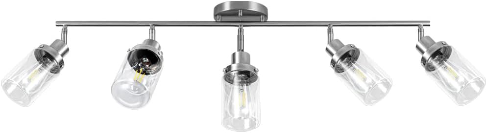 Yaohong 5 Light Track Lighting Kit Track Light Fixtures Rotatable Bathroom Ceiling Light Satin Nickel Adjustable Flush Mount Ceiling Spotlight with Track Heads for Hallway Porch Nickel 5 Light