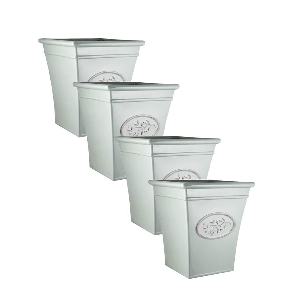 Plastic Outdoor Olive Planter for Gardening – Outdoor/ Indoor Flowers Pot with Glossy Finish - Weatherproof Garden Home Plant Pot – Gardens, Balconies & Windowsills (Tall Square Grey 35cm, Pack of 4)