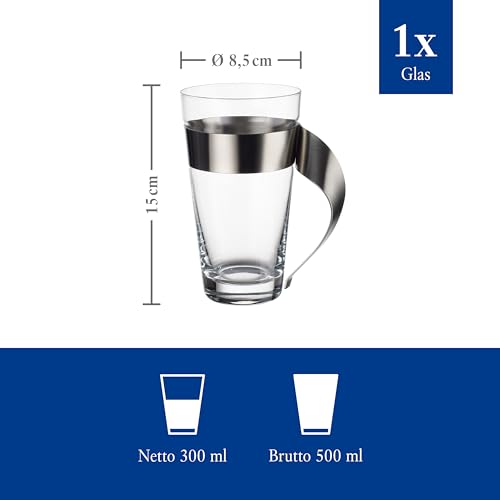 Villeroy & Boch - Newwave Ausgefallenes Latte Macchiato Glas 500 Ml, Spülmaschinenfest, Teeglas, Tasse, Becher, Heißgetränkebecher Groß Für Latte Macchiato, Cappuccino, Kaffee Und Glühwein, Edelstahl
