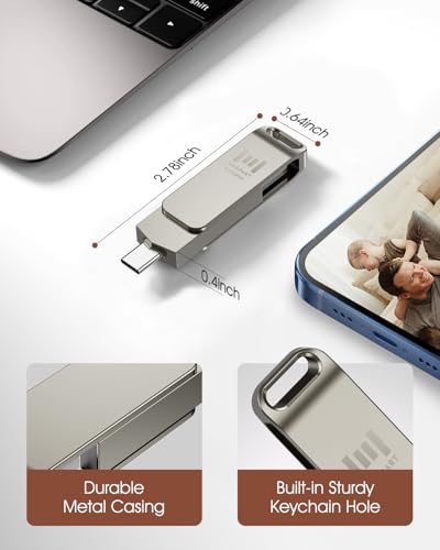 Image of MOSDART 128GB USB C 3.2 Fast Speed C and A Dual Flash Drive, exFAT Memory Stick with Keychain Loop, for iPhone 15,16,17, Android Phone, iPad, MacBook, Silver