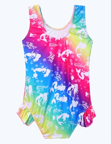 Image of Snowheart Girls Bathing Suit Toddler Swimsuit Girl Hawaiian Floral Ruffle One-Piece Breathable Swimwear 4-10T